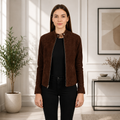 Women's Chocolate Brown Suede Zip Jacket