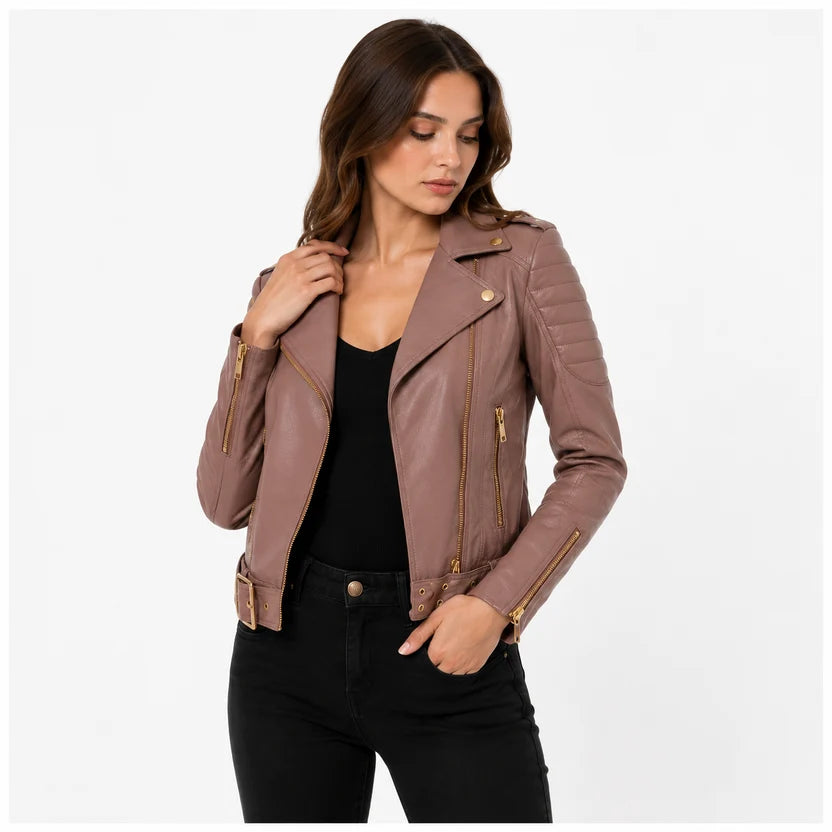 women's mauve moto leather jacket
