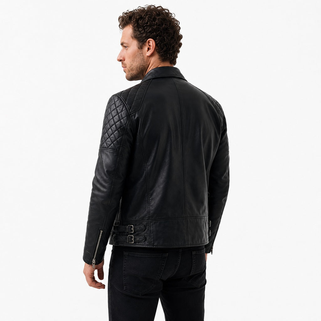 Men's Black Leather Biker Jacket.