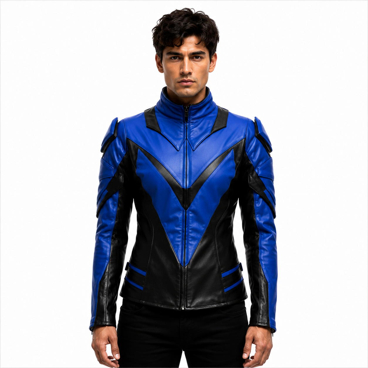  Blue Black Leather Jacket