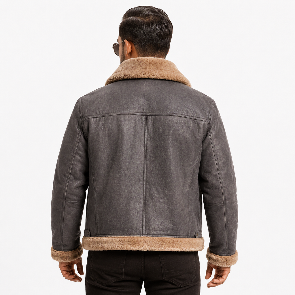 Men's Distressed Grey Suede Aviator Jacket