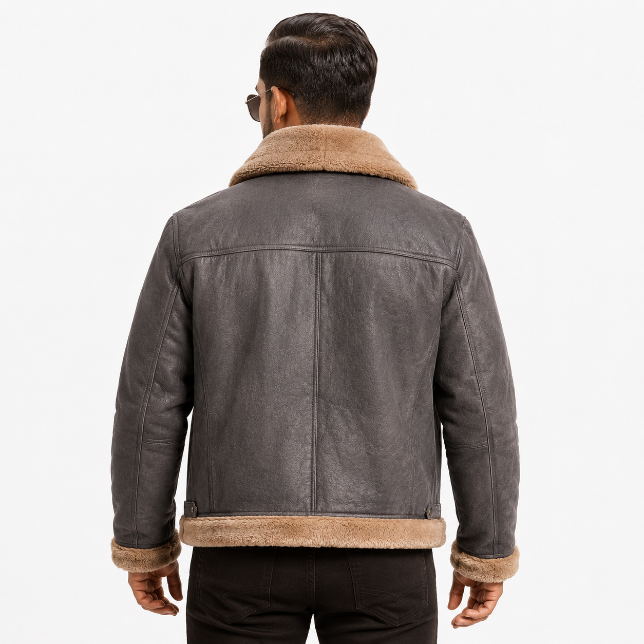 Men's Distressed Grey Suede Aviator Jacket