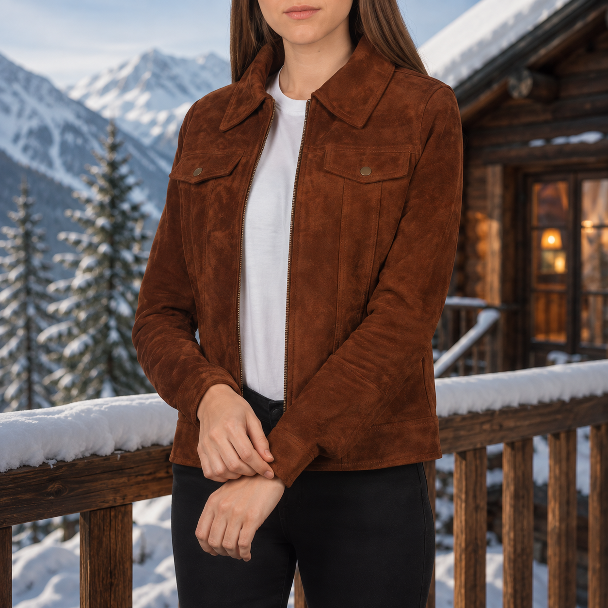 Suzy Brown Suede Trucker Jacket
