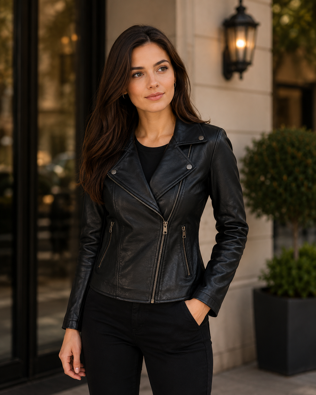 Women's Classic Black Leather Biker Jacket