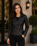 Women's Classic Black Leather Biker Jacket