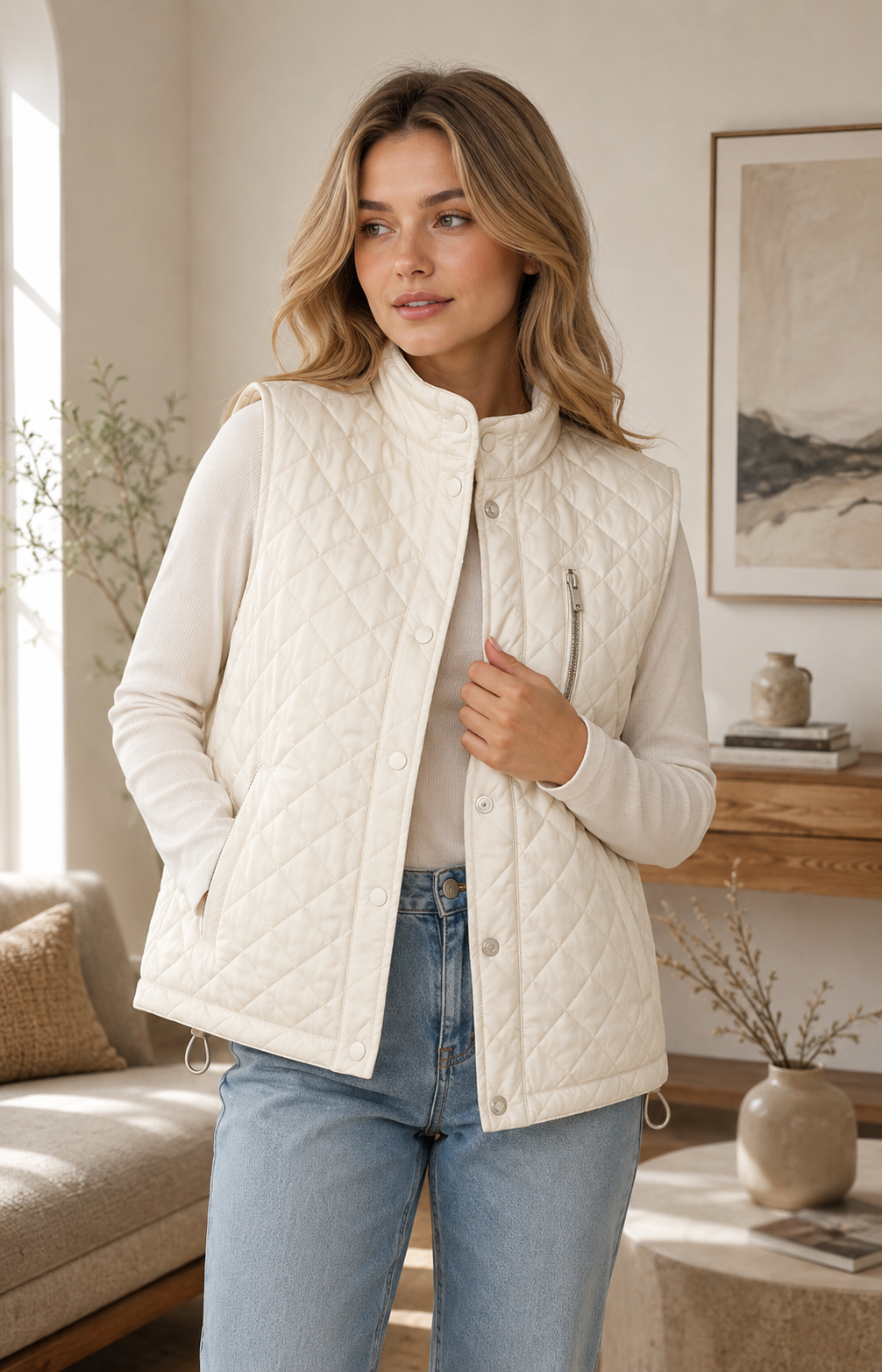 Women's White diamond-quilted vest
