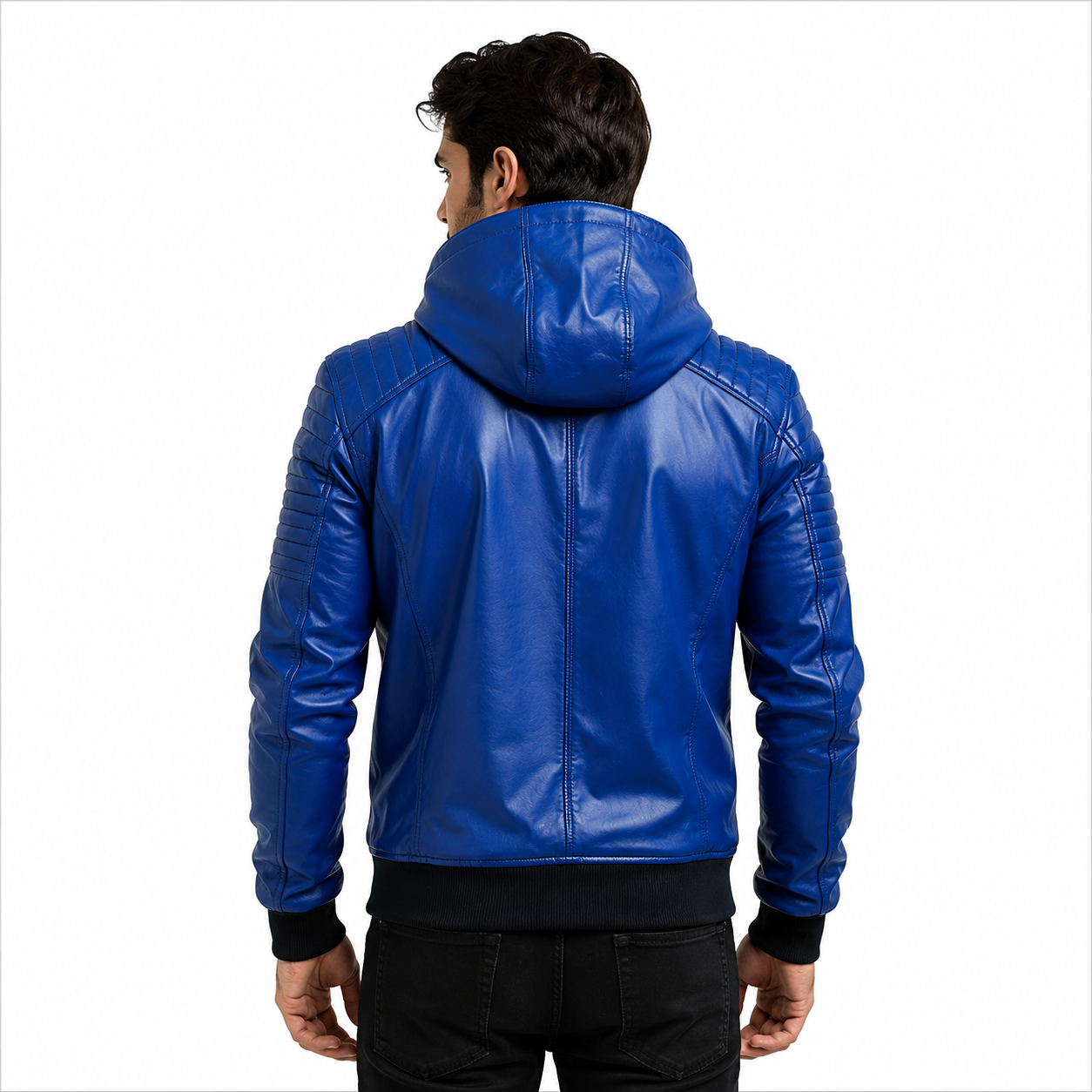 Quilted Royal Blue Leather Jacket for Men