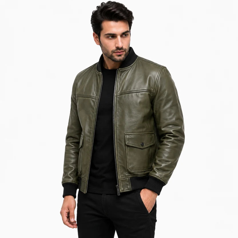 green leather bomber jacket