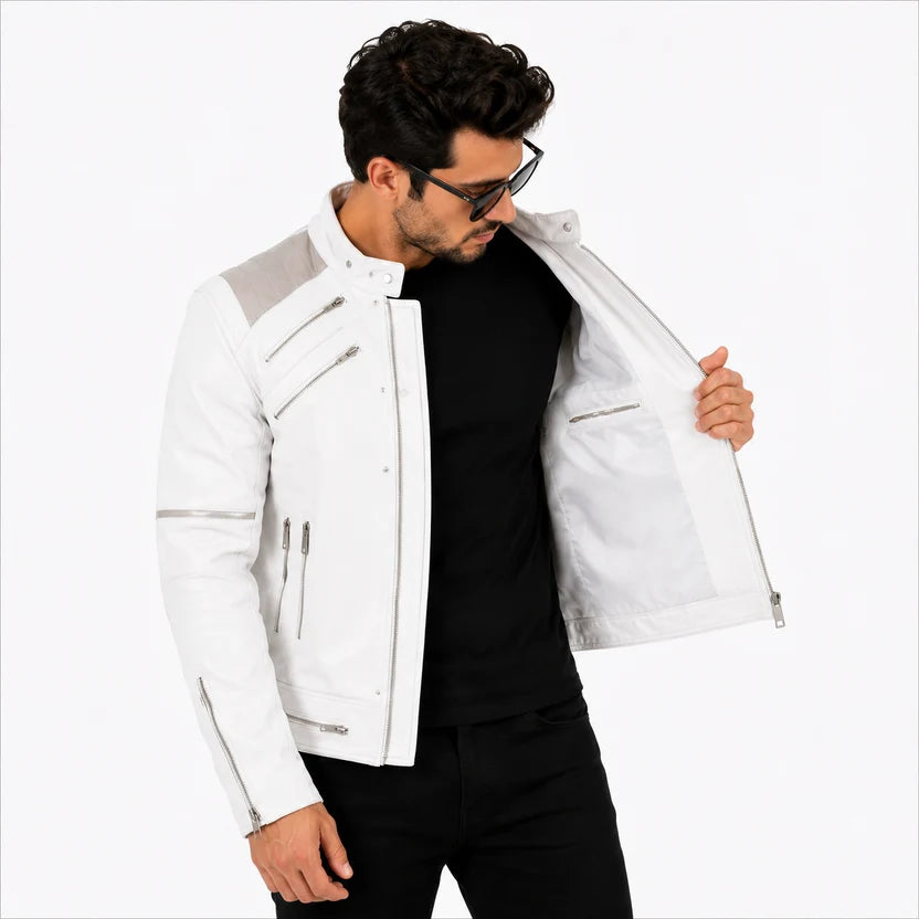 Men's White Michael Jackson Inspired Leather Jacket