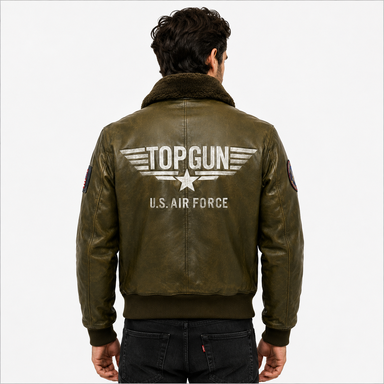 Men's Olive Green Top Gun G-1 Flight Leather Bomber Jacket