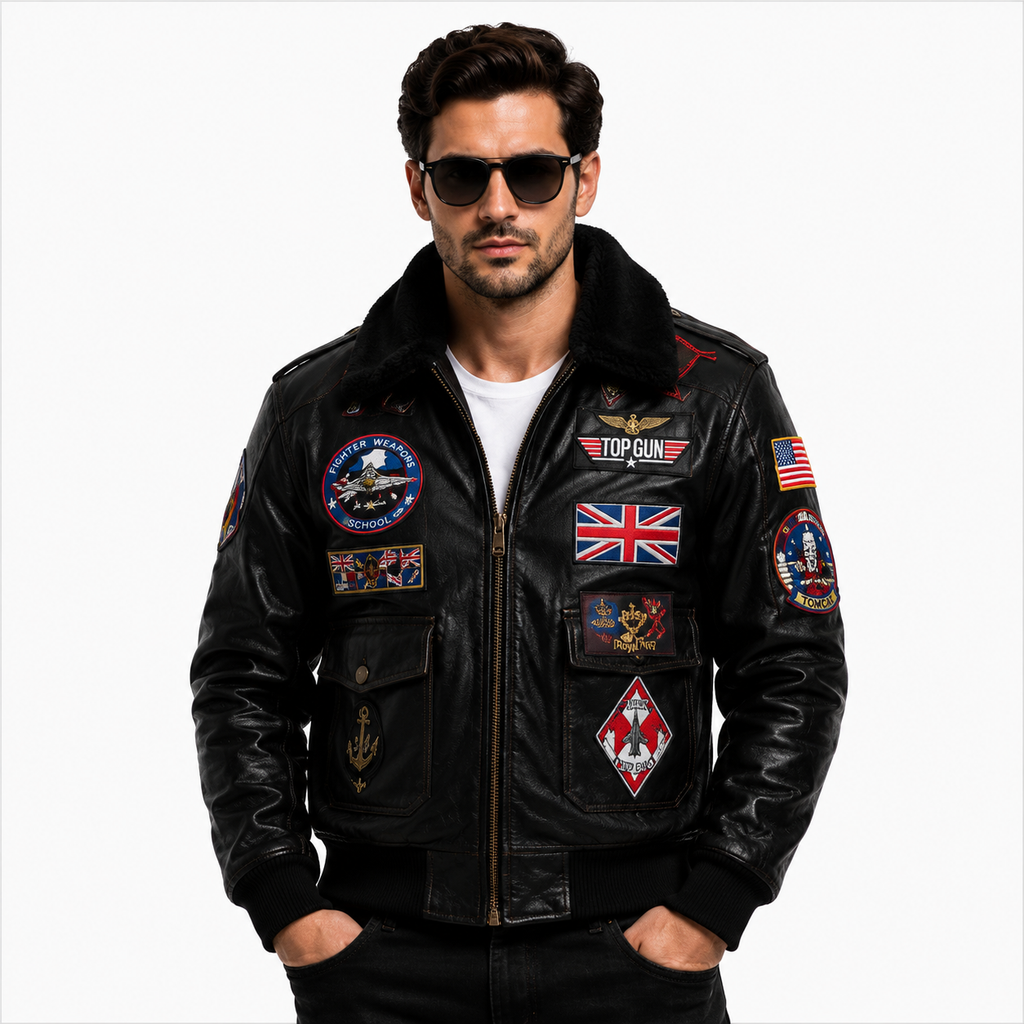 Men's Black Top Gun G-1 Aviator Leather Jacket