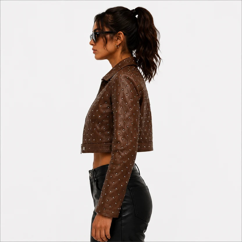 brown studded jacket women