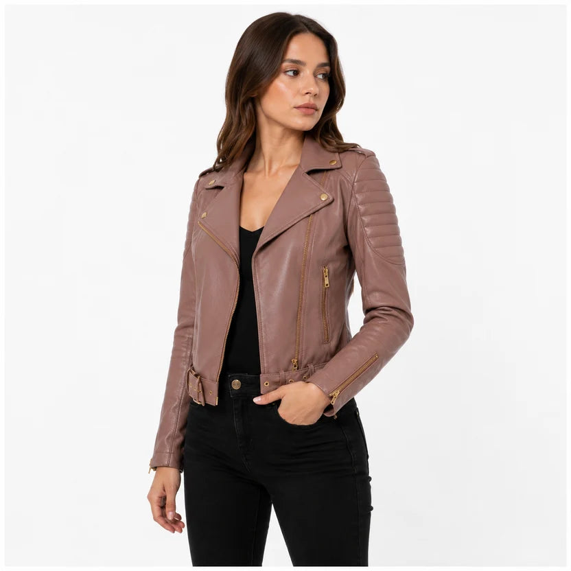Women's Mauve Biker Leather Jacket