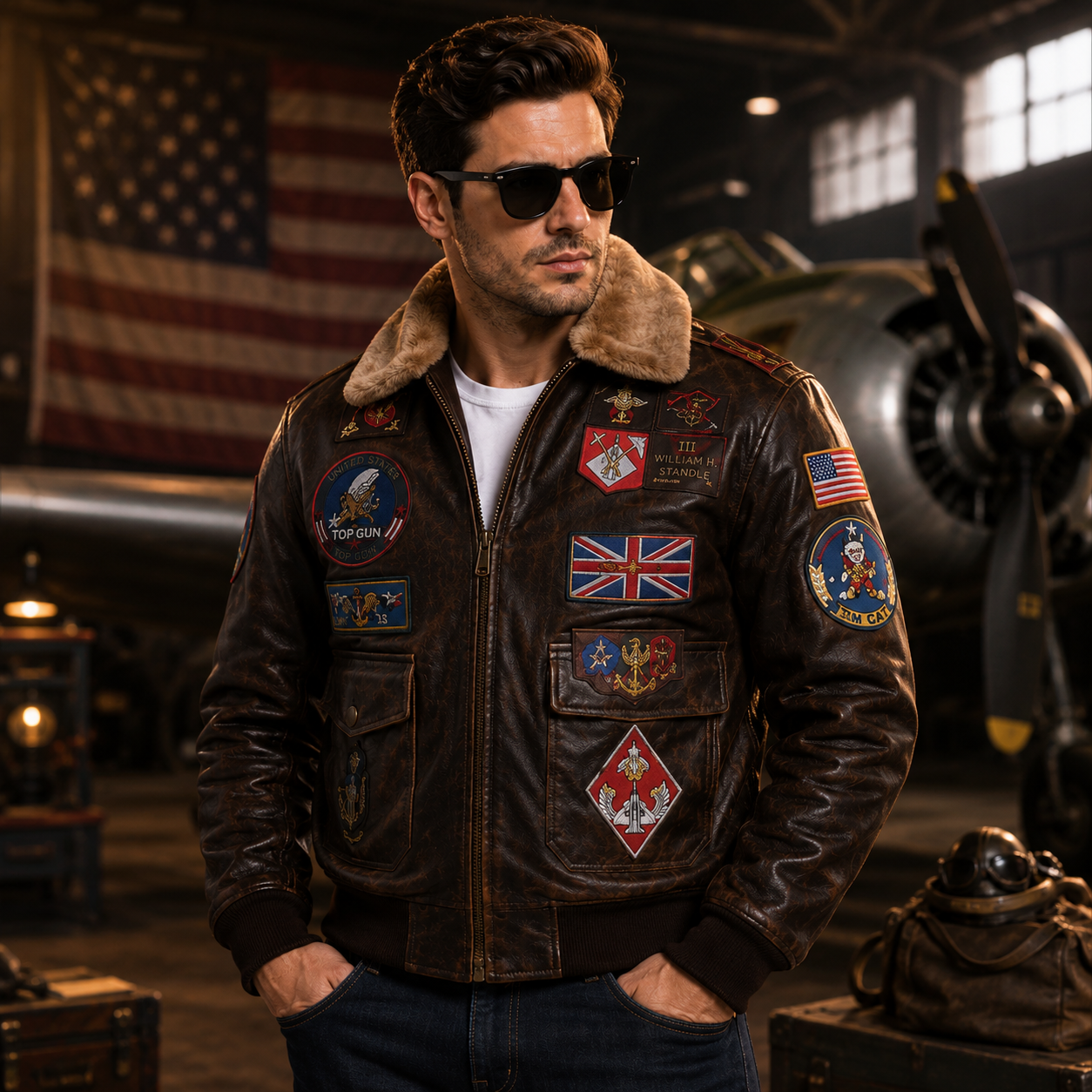 Men's Vintage Brown Top Gun G-1 Flight Leather Jacket