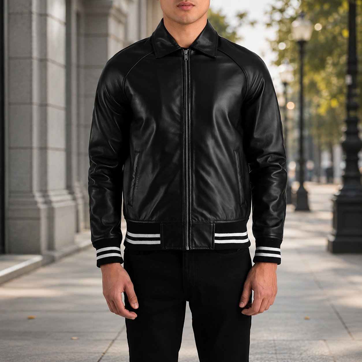 Walton Black Leather Varsity Jacket