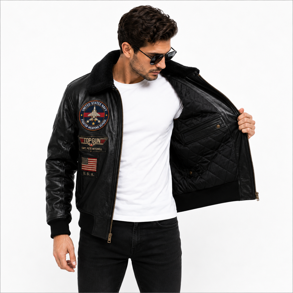 Men's Black Top Gun Maverick G-1 Leather Flight Jacket