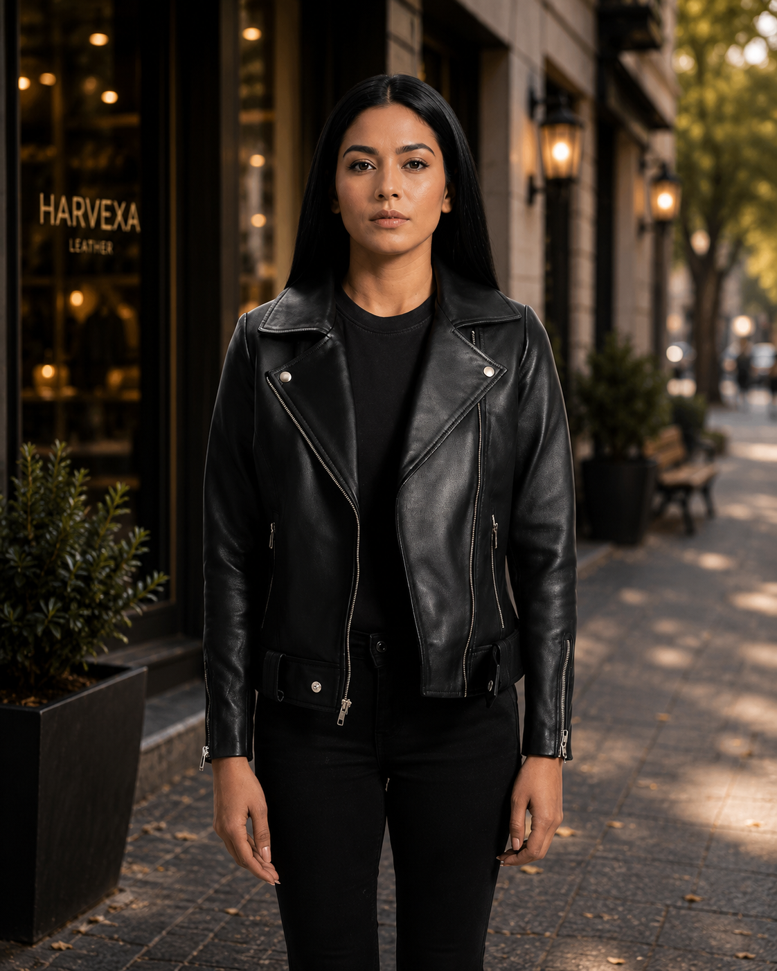 Women's Classic Black Biker Leather Jacket