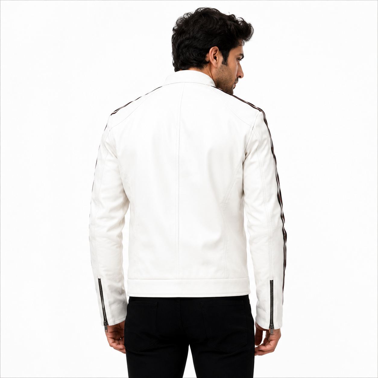 Men's White Premium Leather Biker Jacket