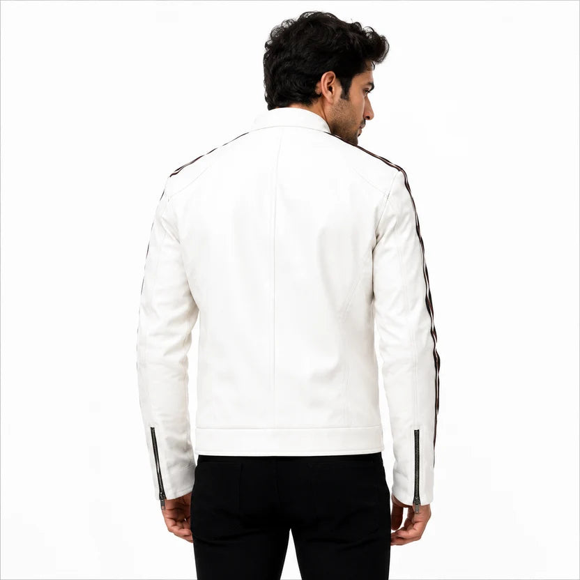 white leather cafe racer jacket