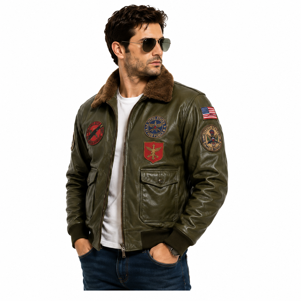 Men's Olive Green G-1 Aviator Leather Flight Jacket