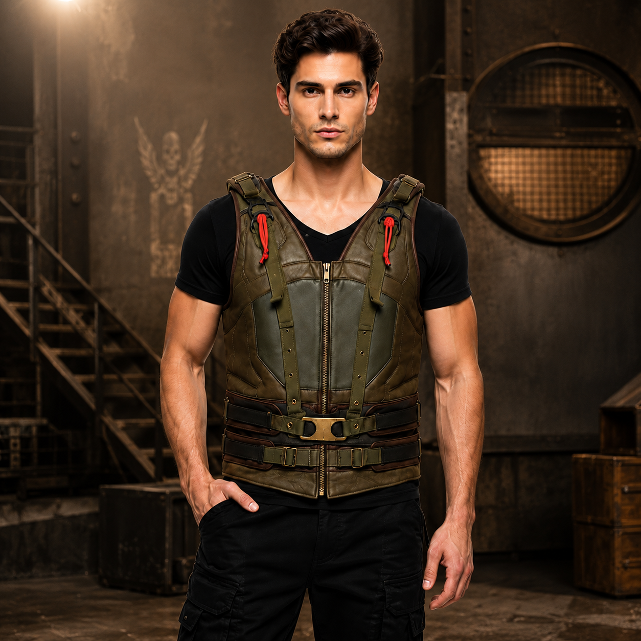 Men's Olive Utility Tactical Zip-Up Vest