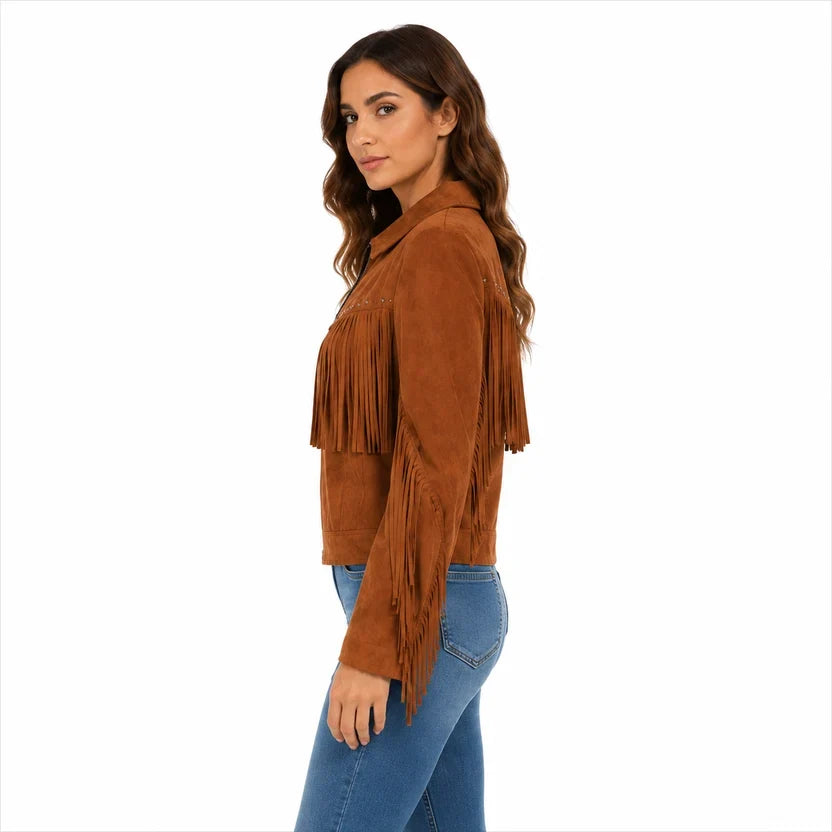 Women's Pink Suede Fringe Jacket