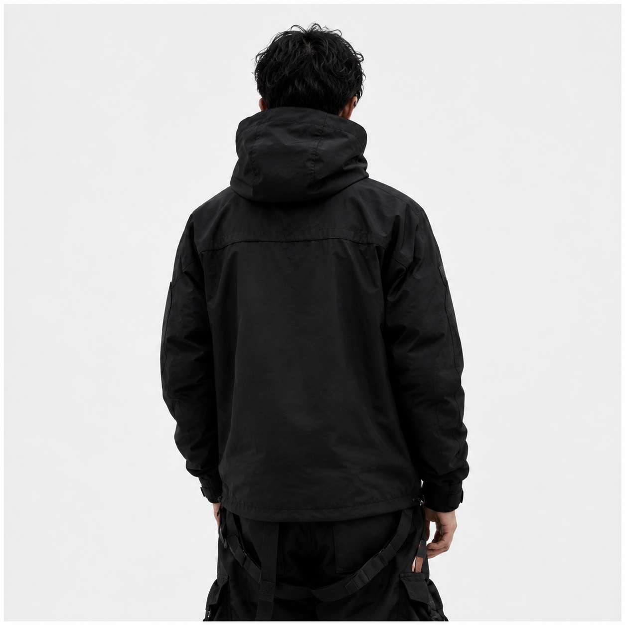 Men's Stealth Black Techwear Hooded Tactical Windbreaker