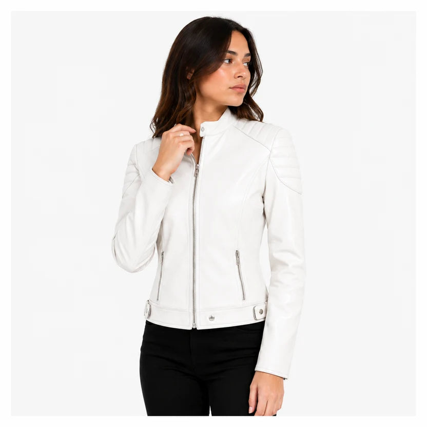 women's white genuine leather jacket
