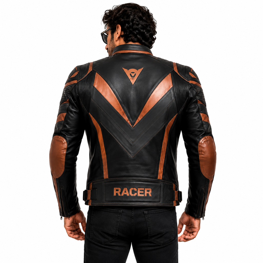 Men's Black & Brown Racer Leather Jacket