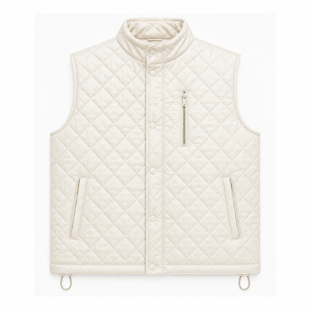 Men's cream or off-white diamond-quilted vest