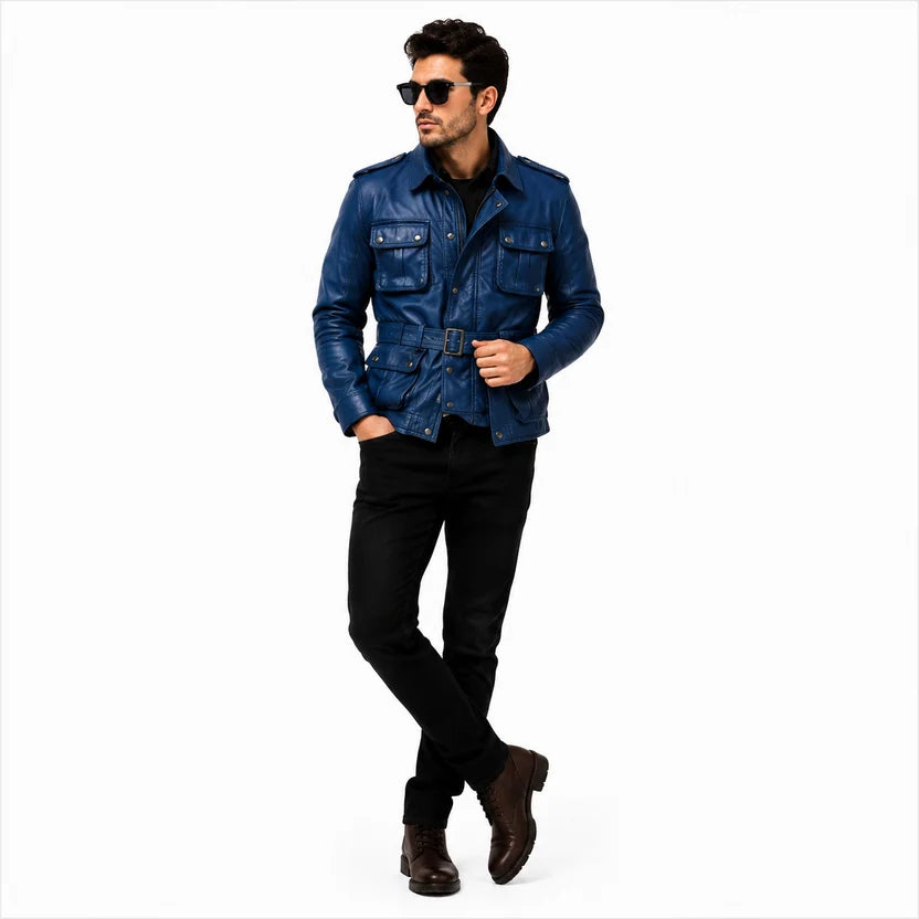 blue distressed leather jacket