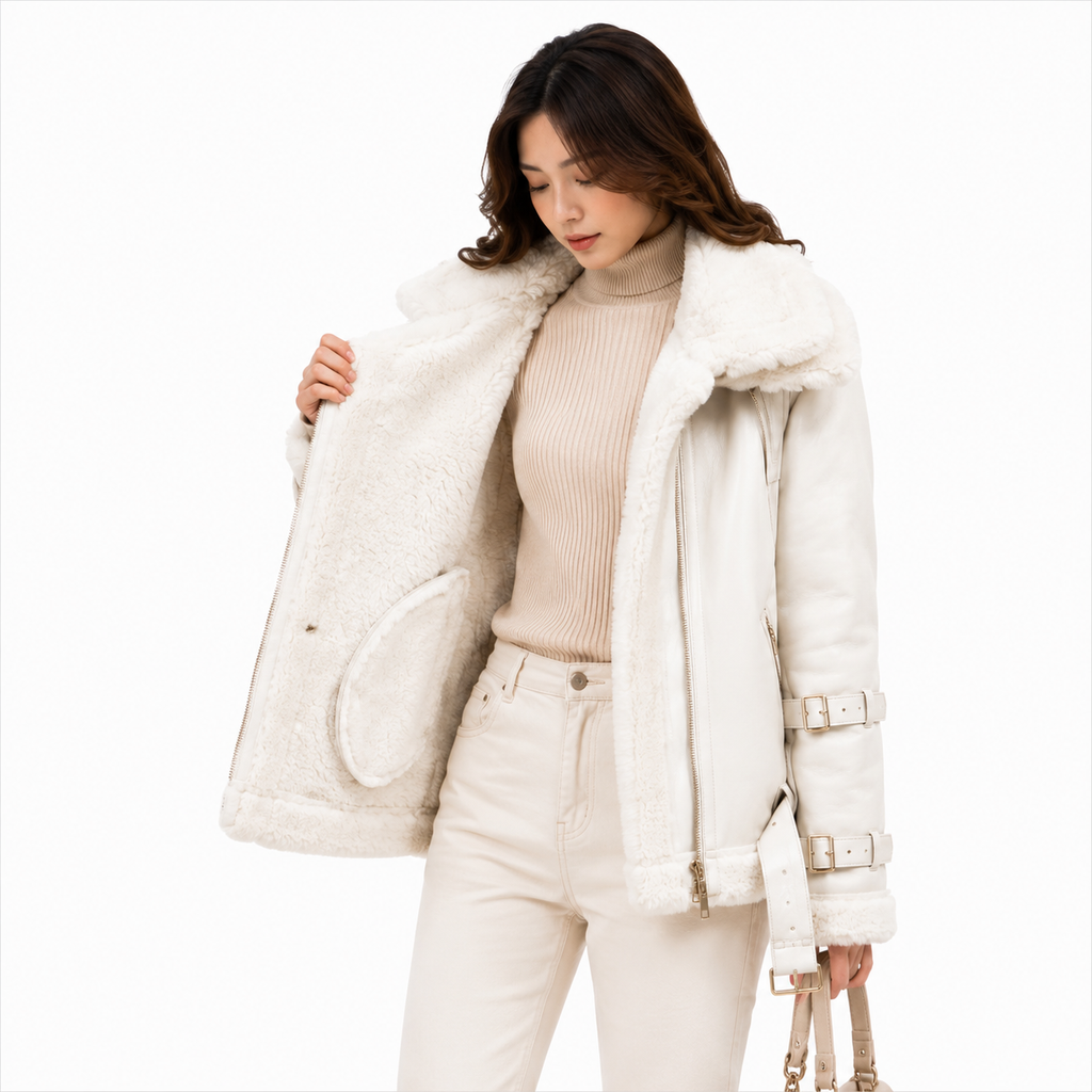 Velocite Oversized Leather Shearling Jacket