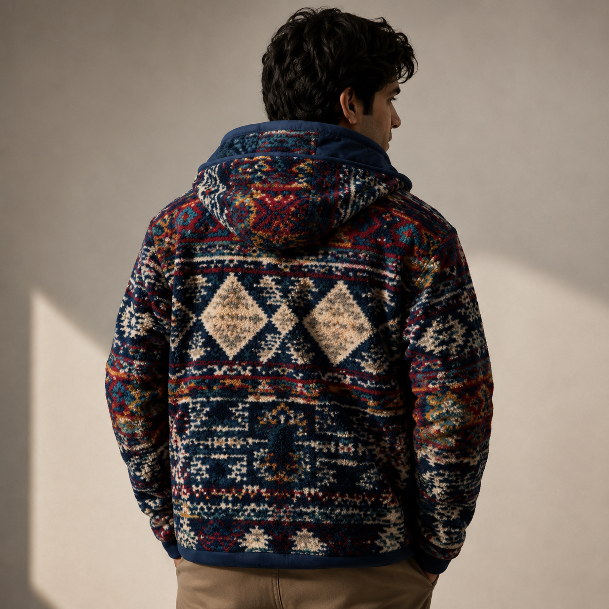 Men's Navy Sherpa Fleece Hoodie 