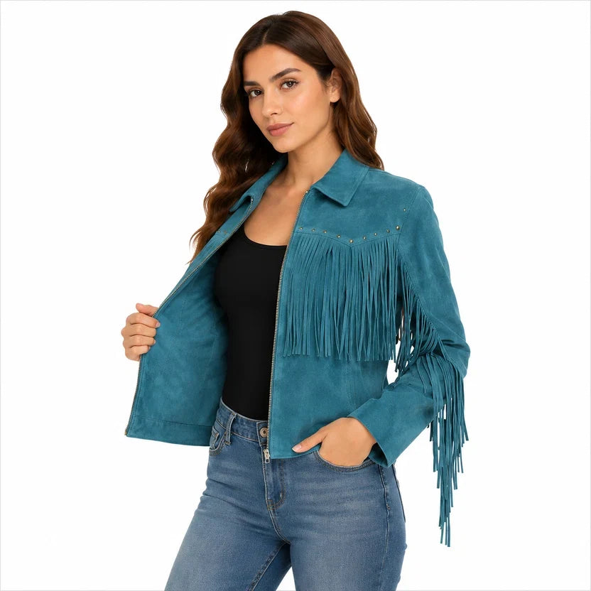 Women's Pink Suede Fringe Jacket