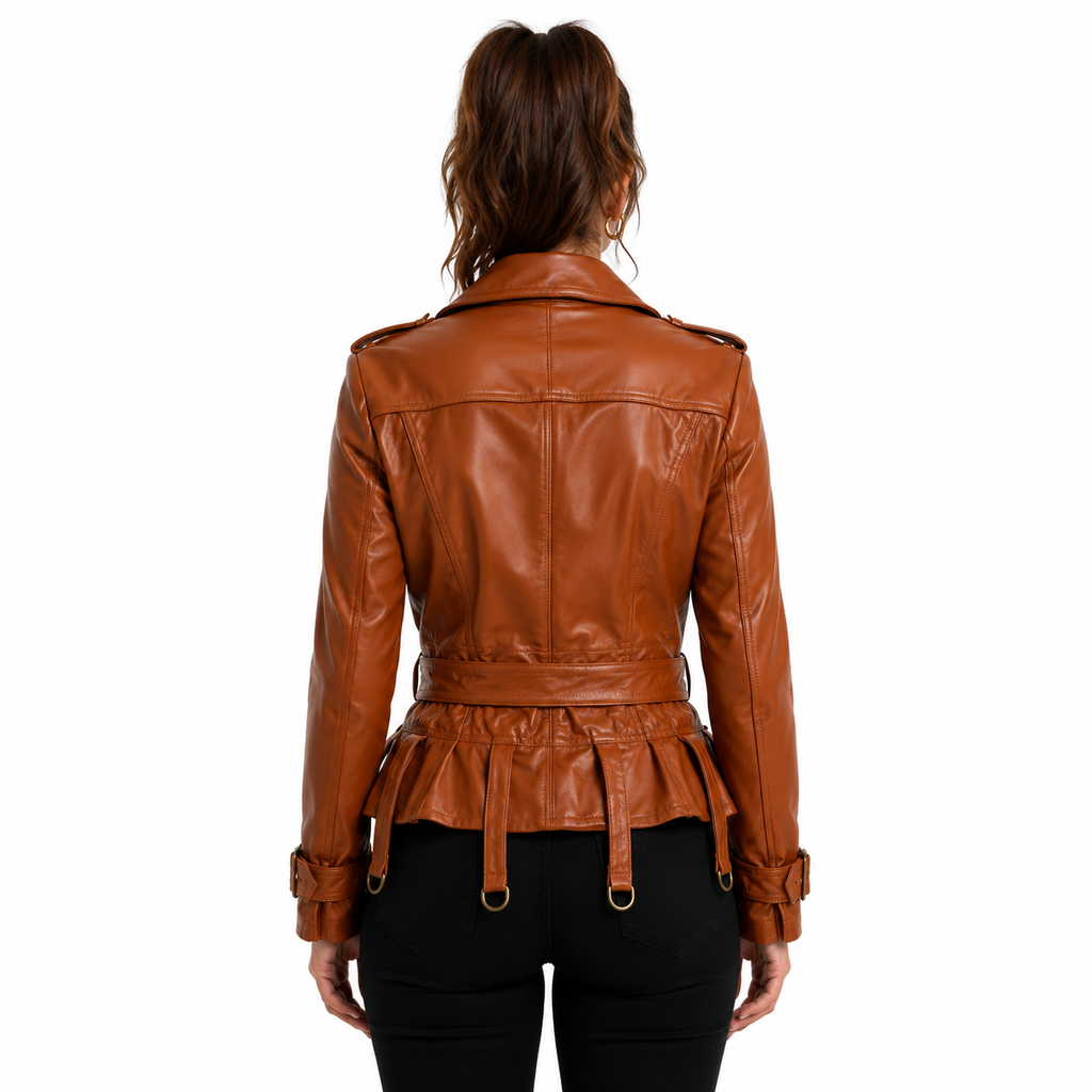 Women's Peplum Leather Biker Jacket