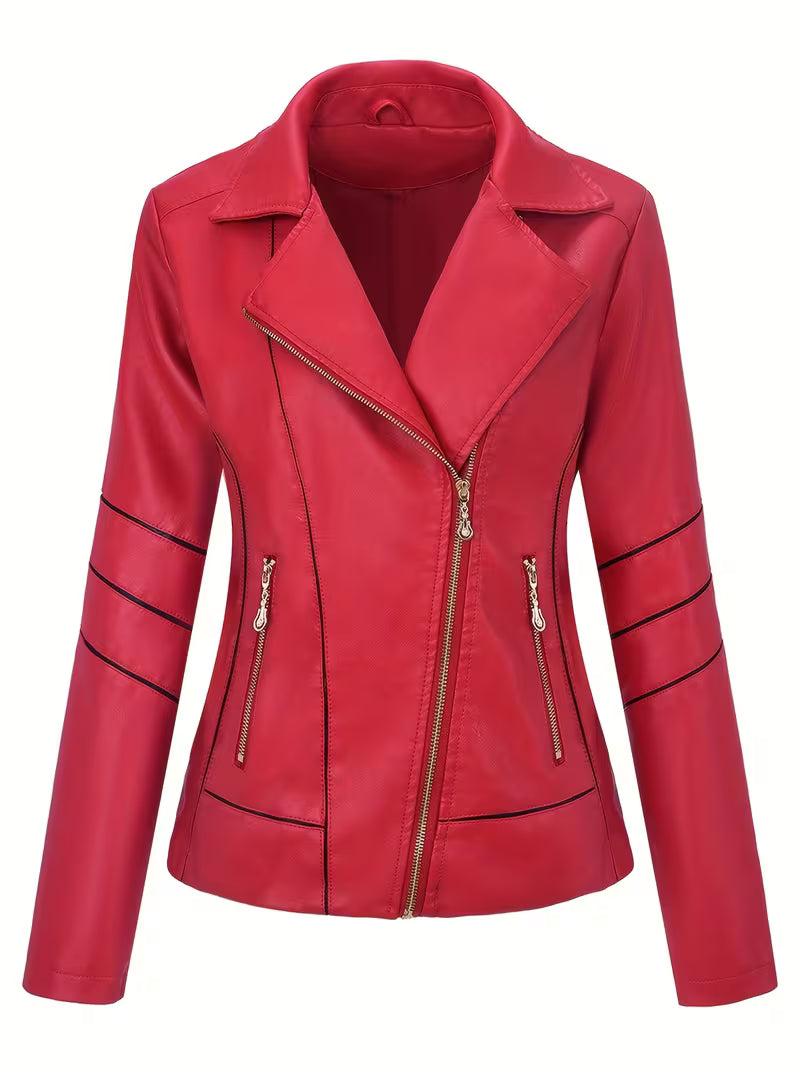 Women's Cream Faux Leather Moto Jacket