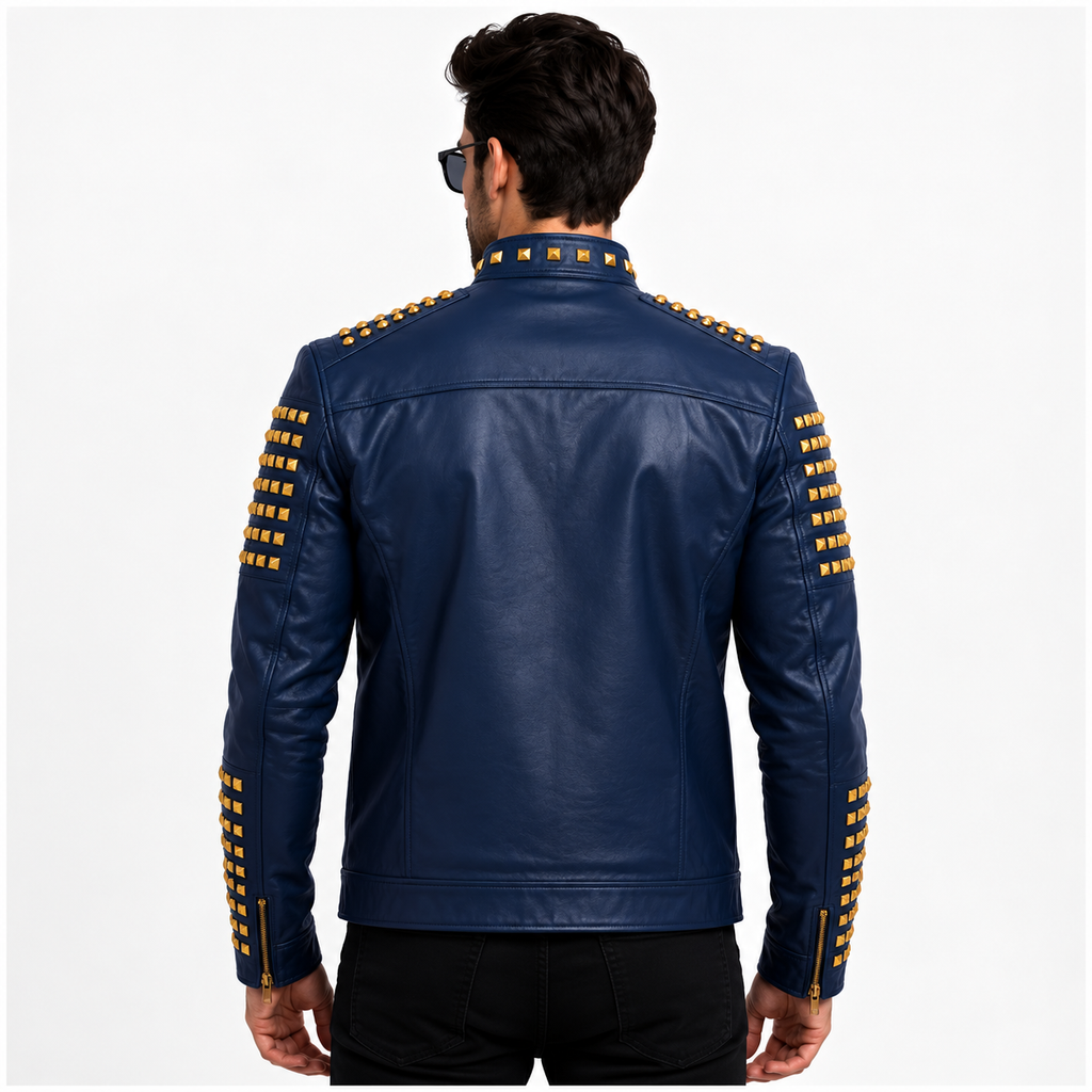 Men's Royal Blue Studded Leather Jacket
