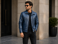 Men’s Leather Bomber Blouson Jacket – Robert Blue