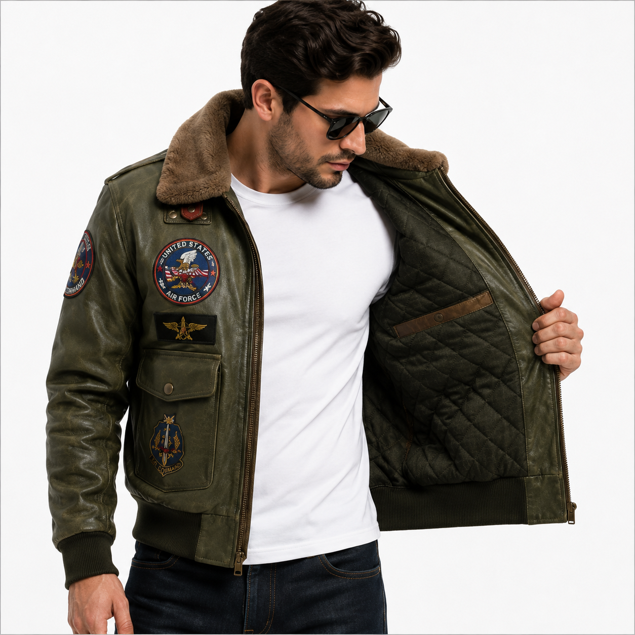 Men's Olive Green Top Gun G-1 Flight Leather Bomber Jacket
