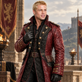 Men's medieval royal military leather trench coat burgundy