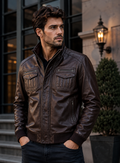 Men's Brown Genuine Leather Flight Jacket