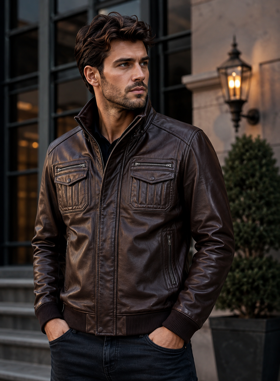 Men's Brown Genuine Leather Flight Jacket
