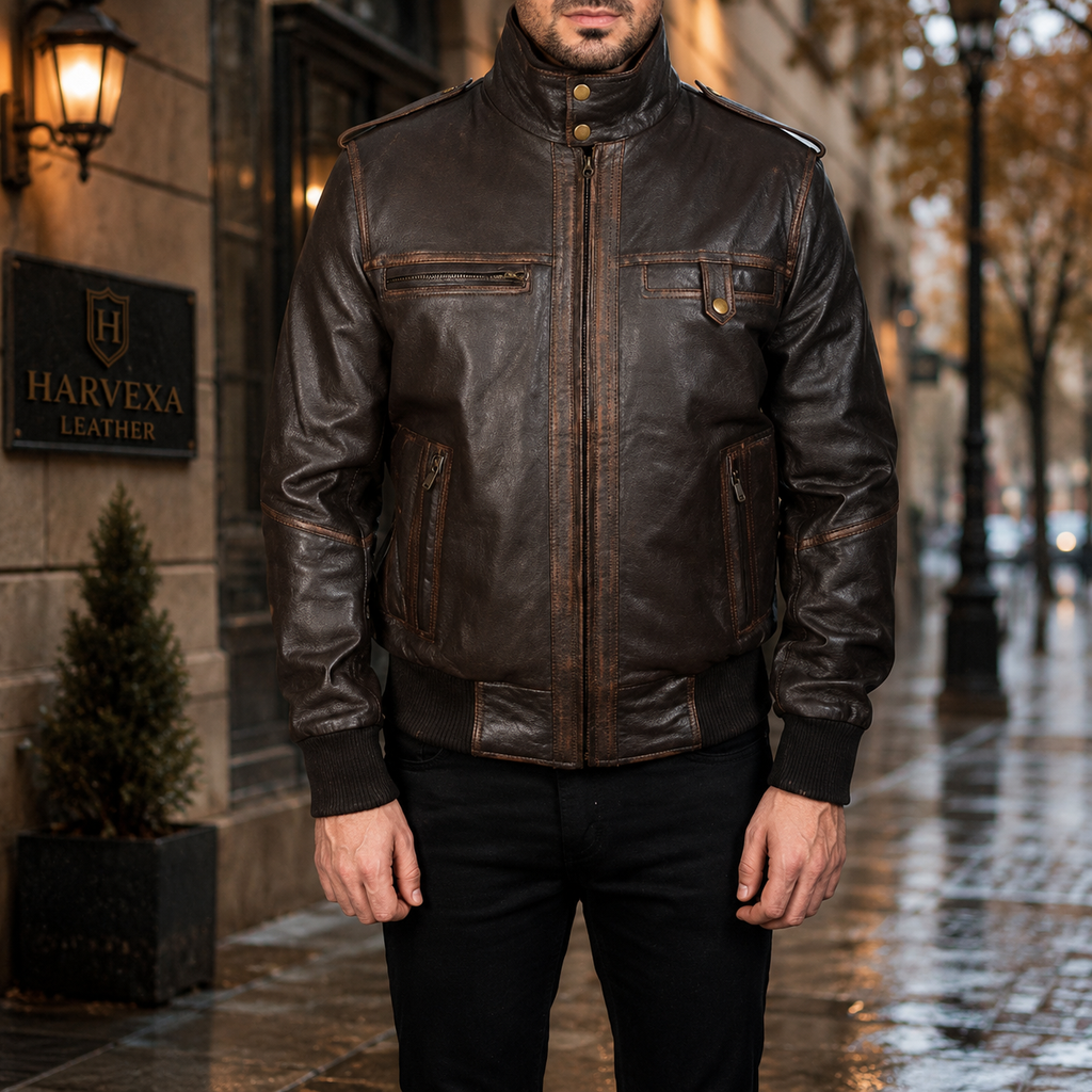 Glen Street Brown Leather Bomber Jacket