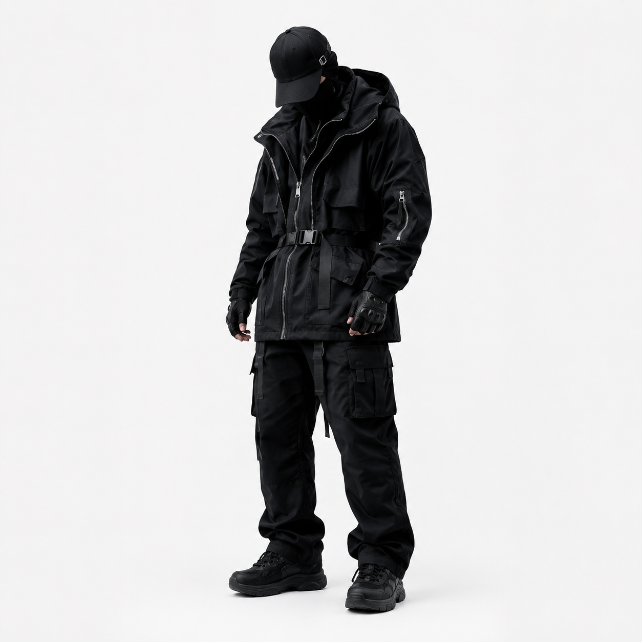 Men's Urban Techwear Belted Tactical Parka Jacket