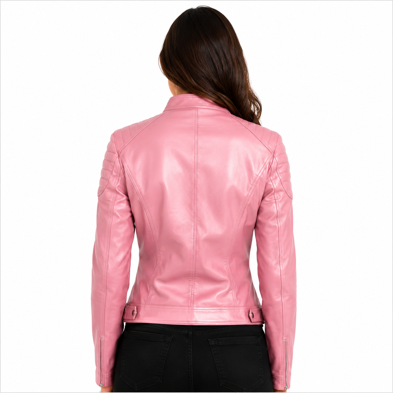 Women's Pastel Dusty Pink Cafe Racer Leather Biker Jacket