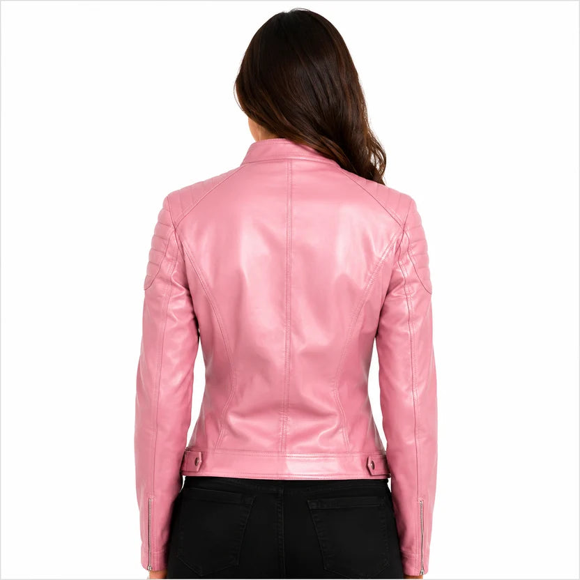 women's pink leather cafe racer