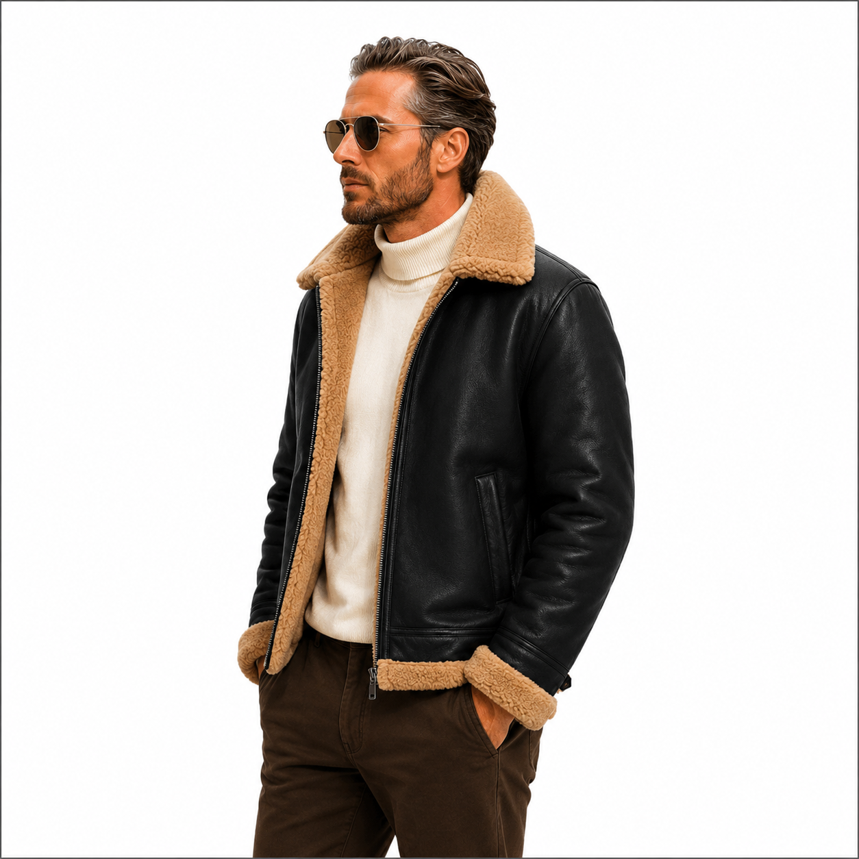 Men's Black & Tan B-3 Aviator Jacket