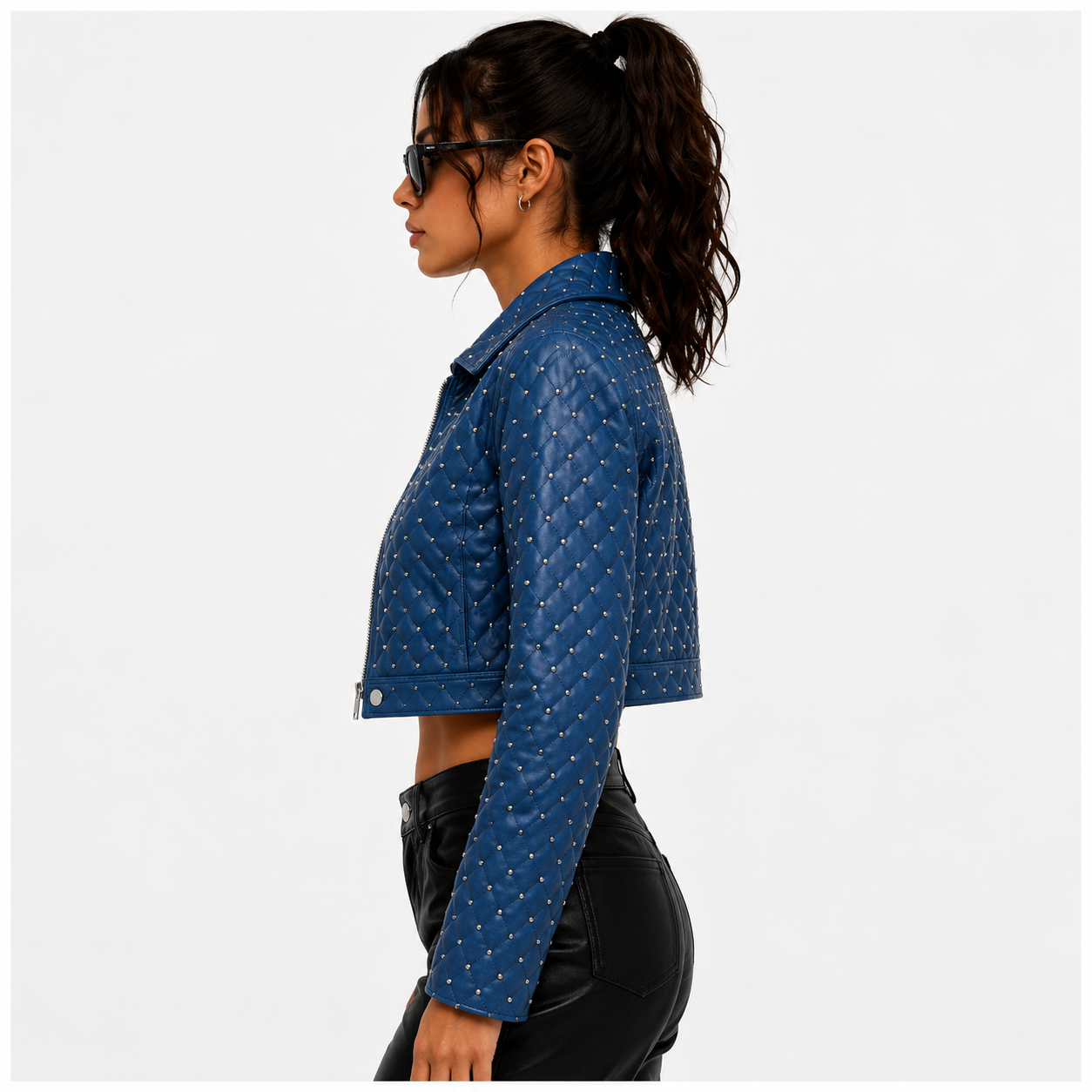 Women's Royal Blue Cropped Quilted Jacket