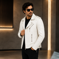 Men's Off-White Asymmetric Leather Biker Jacket
