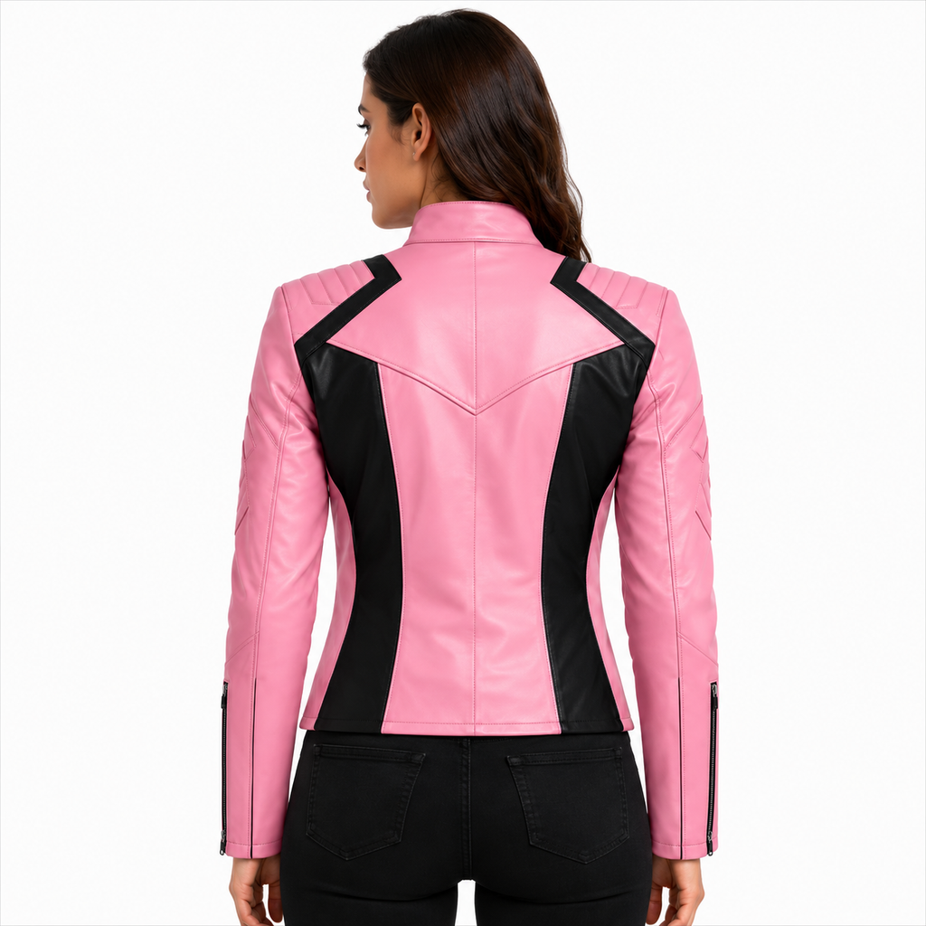 Women's Pink Cafe Racer Leather Jacket